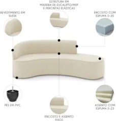 Sofá 4 Lugares 220cm Wendi e Poltrona Steve Suede Bege I01  - Mpozenat