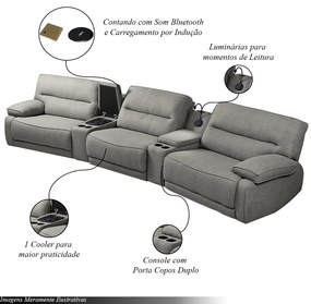 Sofá Decorativo Swift c/Porta Copos Baú Cooler Reclinável Retrátil Linho Cinza G81 - Gran Belo