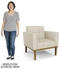 Poltrona Base Madeira Castanho Kit 2 Ana Veludo Luxo Off White - Ibiza