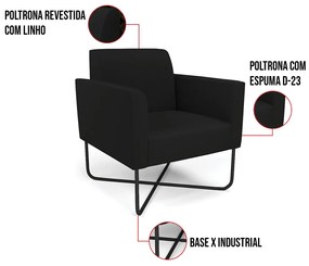 Poltrona Base X Industrial Preto Marisa Linho D03 - D'Rossi - A79 Preto