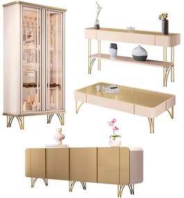 Conjunto 1 Cristaleira 1 Buffet 1 Mesa de Centro 1 Aparador Texas/Virginia/Rennes Off White/Champagne G26 - Gran Belo