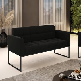 Sofá Namoradeira Elisa Suede Preto Base Metálica Industrial Preto - D'Rossi