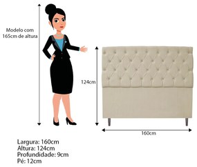 Cabeceira Estofada Liverpool 160 cm Queen Size Linho Bege - ADJ Decor