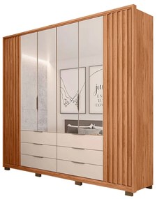 Guarda Roupa Essence Casal Ripado 6 Portas de bater com 4 Espelhos e 6 Gavetas MDP Freijo/OffWhite G11 - Gran Belo
