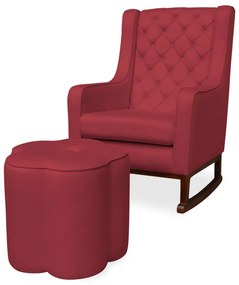 Kit Poltrona Amamentação Balanço Maju com Puff Flor Veludo - Vermelho