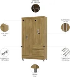 Guarda Roupa Solteiro 103cm Com 4 Portas Ideal Nature - Vila Rica