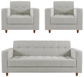 Kit 01 Sofá 3 Lugares e 02 Poltronas Arezzo Linho Cinza A05 Pés Chanfrado Castanho - D'Rossi