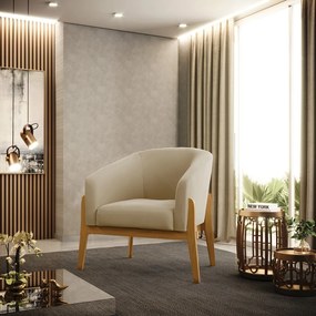 Poltrona Decorativa Base de Madeira Stella Suede Marrom R D03 - D'Rossi