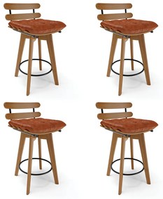 Kit 04 Banquetas Giratória Costela Corano Base Madeira MA70 - DRossi - Nozes