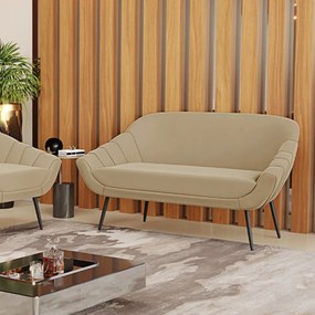 Namoradeira 02 Lugares Giovana Suede Pés Palito de Ferro - D'Rossi - Marrom Rato