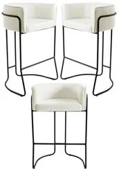 Kit 3 Banquetas Decorativas Base Aço Preto Betina Veludo C-309 Bege -