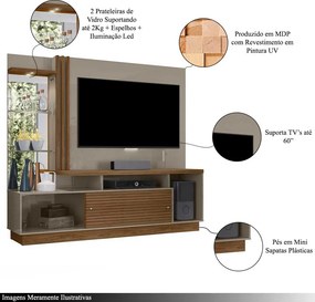 Home Theater Stall 2 Portas 2 Prateleiras Iluminação LED MDP até 60 Fendi/Naturale G97 - Gran Belo