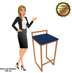 Banqueta Alta Lavínia Suede Azul Marinho Base Cobre D'Rossi