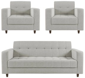 Sofá 2 Lugares e 2 Poltronas Pé Madeira Tabaco Arezo Linho D01 - D'Rossi - A05 Cinza