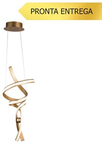 Pendente Fluire Dourado Ø28X74Cm Led 30W 3000K Bivolt - Bella Iluminaç...