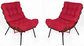 Kit 2 Poltrona Decorativa Costela Suede Vermelho