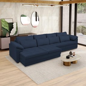 Sofá Retrátil Elétrico Sala de Estar Nolan Bipartido 339cm Conforto Premium em Couro Azul Marinho G58 - Gran Belo