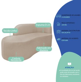 Divã Recamier Orgânico Tokyo 160cm Lado Esquerdo Linho - ADJ Decor