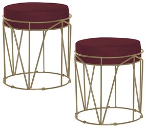 Kit 2 Puffs Decorativo Sala de Estar Base Gold Chloe Suede Bordô G41 - Gran Belo