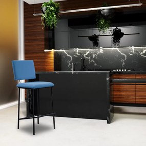 Kit 5 Banquetas Fixa Decorativa Base de Aço Marcius Linho Azul Jeans G17 - Gran Belo