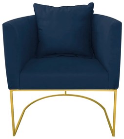 Poltrona Paola Suede Base Metálica Dourado D03 - D'Rossi Bege - Azul Marinho