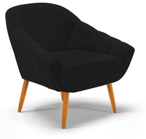 Poltrona Giovana Linho Pés Palito Castanho - Indo Decorar - A79 Preto