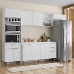 Armário de Cozinha Com Tampo CP04 280cm Pérola Branco Z34     - Mpozen