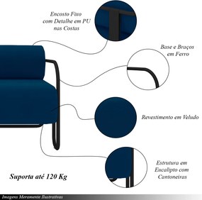 Poltrona Decorativa Sala de Estar Polatsk Base Industrial de Ferro Veludo Azul G33 - Gran Belo