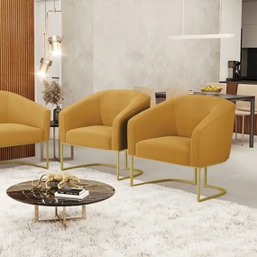 Poltrona Decorativa Industrial Dourado kit 2 Stella Bouclê D03 - D'Rossi - Mostarda