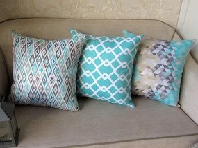 Conjunto 3 Capas almofadas Lyon Veludo Estampado Turquesa 43x43cm