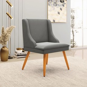Cadeira Decorativa Sala de Jantar Pés Palito de Madeira Firenze Suede Grafite/Natural G19 - Gran Belo