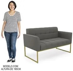 Sofá Namoradeira Base Industrial Dourado Ana Suede Grafite - Ibiza