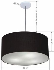 Lustre Pendente Cilíndrico Md-4100 Cúpula em Tecido 50x25cm Preto - Bivolt