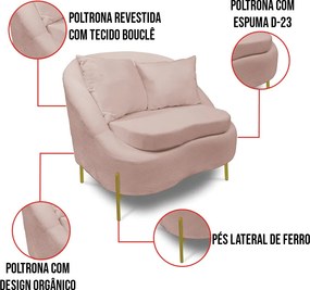 Poltrona Decorativa Orgânica Pé de Metal Dourado Zaya Bouclê C05 - D'Rossi - Rose