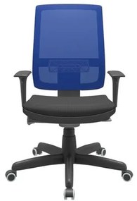 Cadeira Office Brizza Tela Azul Assento Aero Preto Autocompensador Base Standard 120cm - 63712 Sun House