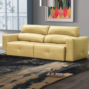 Sofá Decorativo Monica 3 Lugares Sala de estar 252cm Reclinável e Retrátil Couro Bege G40 - Gran Belo