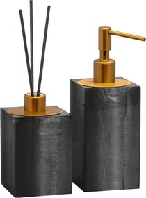 Conjunto Banheiro Duo Quadrado Resina - Chumbo - Ouro Escovado Chumbo - Ouro Escovado