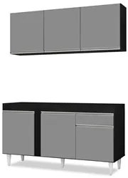 Armário Aéreo Argélia e Balcão Para Pia 150cm Dakota Preto/Cinza - Lum