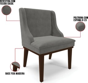 Cadeira de Jantar Liz Suede Base Fixa Madeira Tabaco D03 - D'Rossi - Grafite