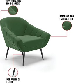 Poltrona Giovana Suede Pés Palito de Ferro D01 - D'Rossi - Verde