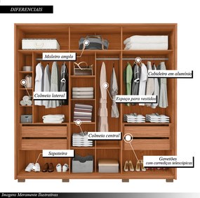 Guarda Roupa Santi Ripado com 6 Portas 4 Gavetas MDF Freijo/Sued G11 - Gran Belo