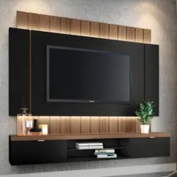 Painel TV 55 Pol 180cm Bancada Suspensa Illusion Preto/Castanho - HB M