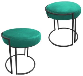Puff Redondo Base Industrial Preto Kit 2 Love Suede - Verde Turquesa
