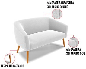 Sofá Namoradeira e Poltrona Giratória MA30 Stella Bouclê D03 - D'Rossi - Off White