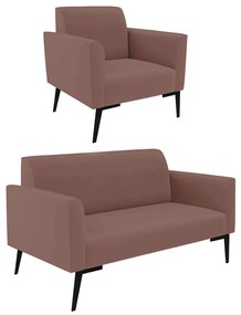 Sofá Namoradeira com Poltrona Pés Villach Marisa Veludo D03 - D'Rossi - Rose