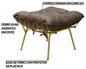 Puff Decorativo Sala de Estar Abel Pés Dourado Linho Marrom G41 - Gran Belo
