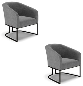 Poltrona Decorativa Industrial Preto Kit 2 Stella Linho Grafite D03 - D'Rossi