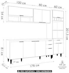 Armário de Cozinha CP02 Com Pia 180cm Pérola Z34 Branco     - Mpozenat