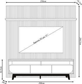 Conjunto Painel com Bancada Andrew 3 Gavetas MDP até 75 Cumaru G97 - Gran Belo