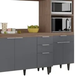 Armário de Cozinha Com Tampo CP02 240cm Pérola Freijó/Grafite Z34 - Mp